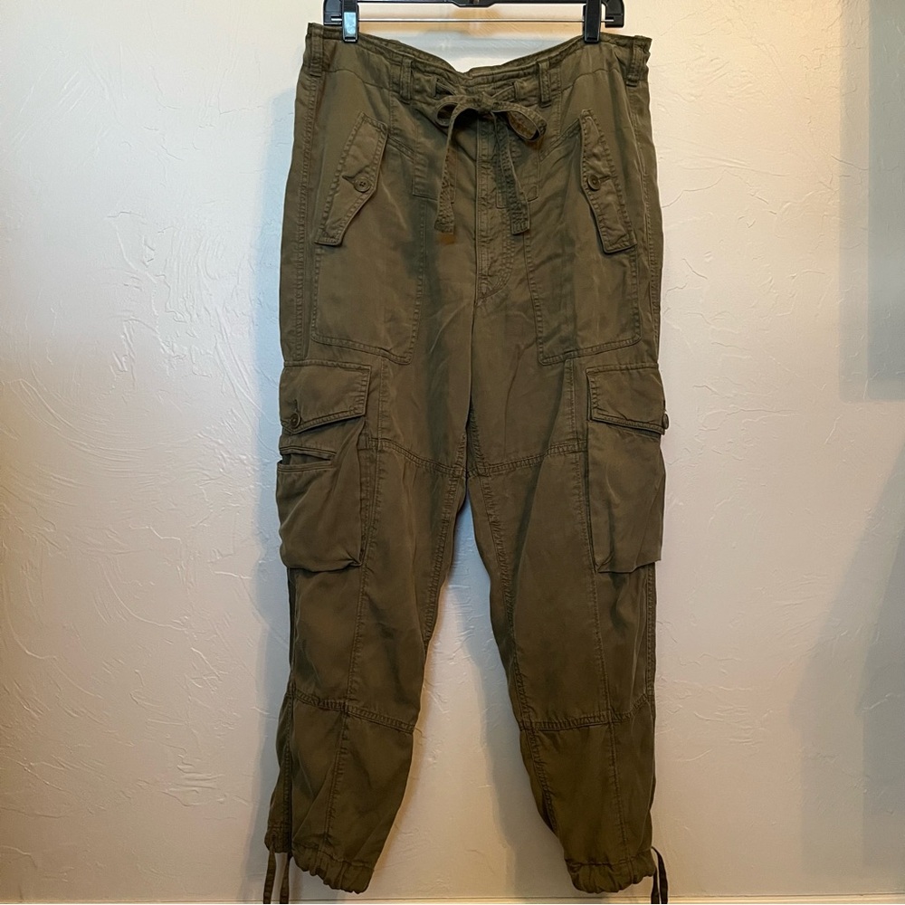 POLO RALPH LAUREN Runway Line Linen Blend Twill Cargo Pant in Army Green Sz 6 - Picture 5 of 14